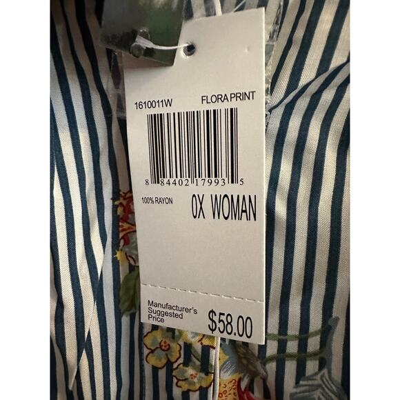 Grace Elements 0X Plus Floral Stripe Button Blouse Shirt Long Sleeve NWT - Picture 8 of 9